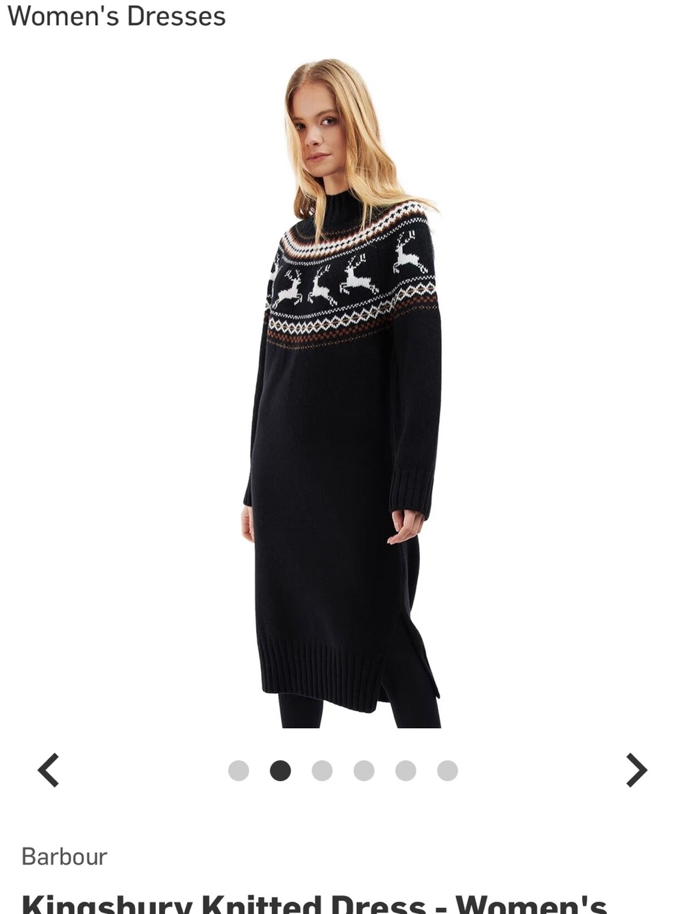 Barbour Black Fair Isle Yoke Knit Mockneck Dress